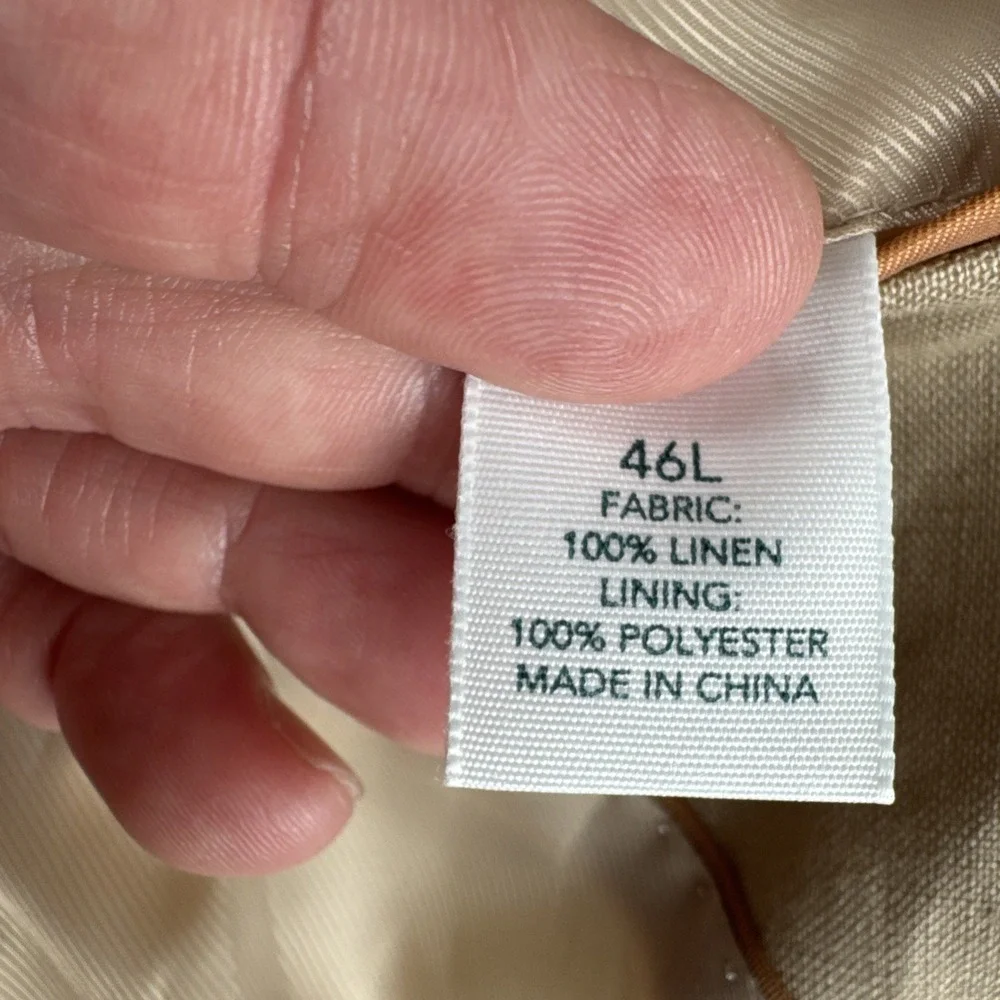 Saddlebred Mens Tan 100% Linen Blazer Sport Coat 46L lightweight Breathable